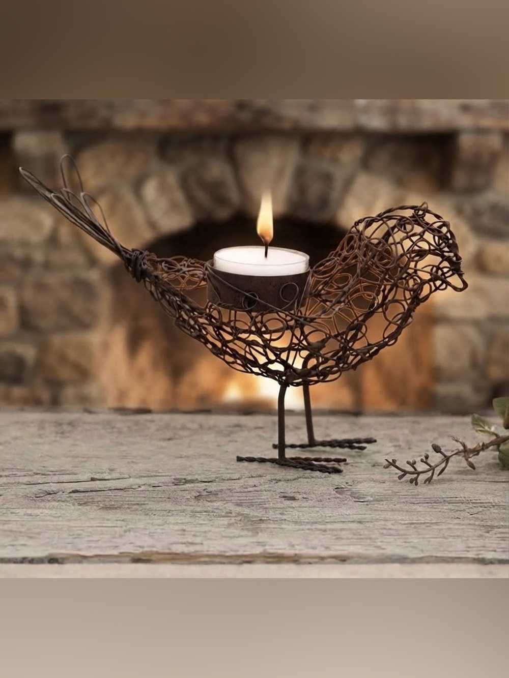 Decorative Wire Bird Tea Light Holder in Brown